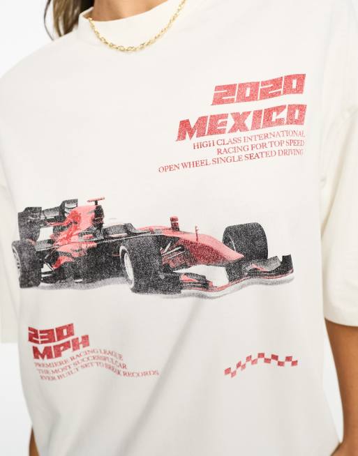 ASOS DESIGN - T-shirt oversize crema slavato con grafica di auto da corsa, 2 di 4