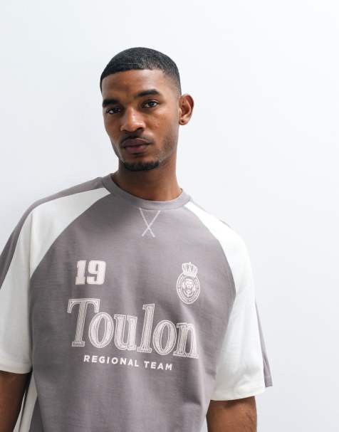 ASOS DESIGN - T-shirt oversize cut and sew grigia con grafica stile calcio - view 1