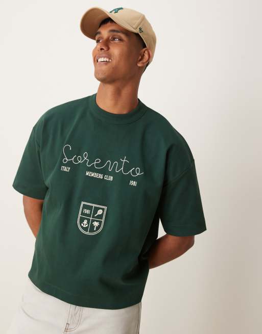 ASOS DESIGN - T-shirt oversize décontracté épais 300 g/m² à broderie sur la poitrine - Vert pin