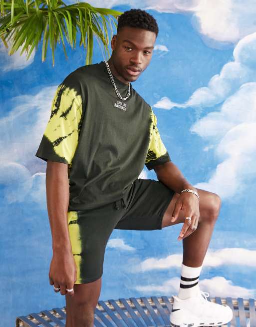 ASOS DESIGN - T-shirt oversize d’ensemble effet tie-dye grunge avec imprimé sur la poitrine - BLACK - BLACK