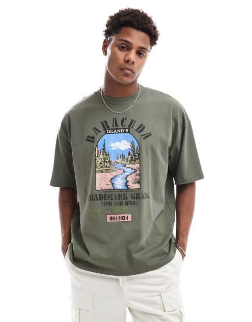 ASOS DESIGN - T-shirt oversize di colore neutro con stampa sul davanti