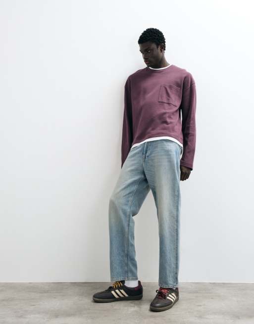 ASOS DESIGN t-shirt oversize double couche à manches longues violet gaufré, 2 de 5