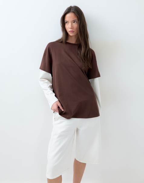 ASOS DESIGN - T-shirt oversize double épaisseur - Chocolat et crème - view 1