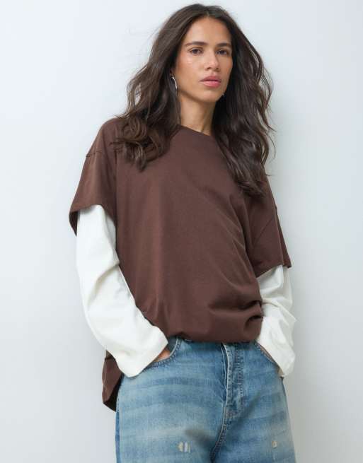 ASOS DESIGN - T-shirt oversize double épaisseur - Chocolat et crème, 2 de 5
