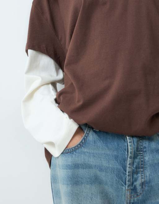 ASOS DESIGN - T-shirt oversize double épaisseur - Chocolat et crème, 4 de 5