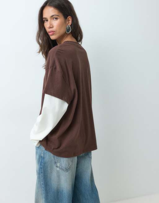ASOS DESIGN - T-shirt oversize double épaisseur - Chocolat et crème, 5 de 5