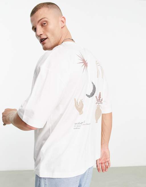 ASOS DESIGN - T-shirt oversize écru con stampa artistica sul retro, 4 di 4