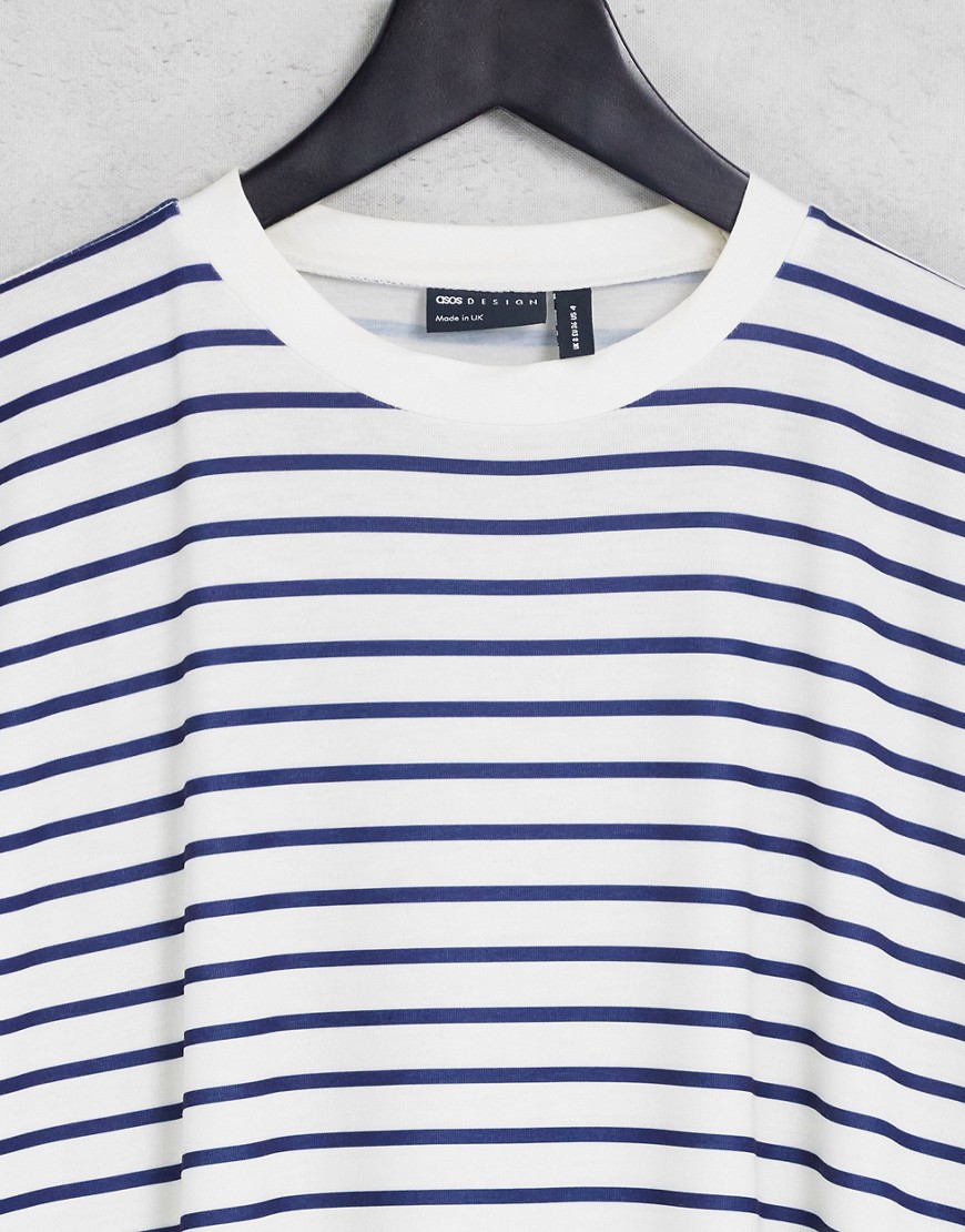 T-shirt oversize écru e blu navy a righe con maniche arrotolate-Multicolore - ASOS DESIGN T-shirt donna  - immagine2