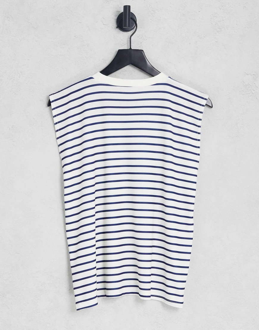 T-shirt oversize écru e blu navy a righe con maniche arrotolate-Multicolore - ASOS DESIGN T-shirt donna  - immagine3