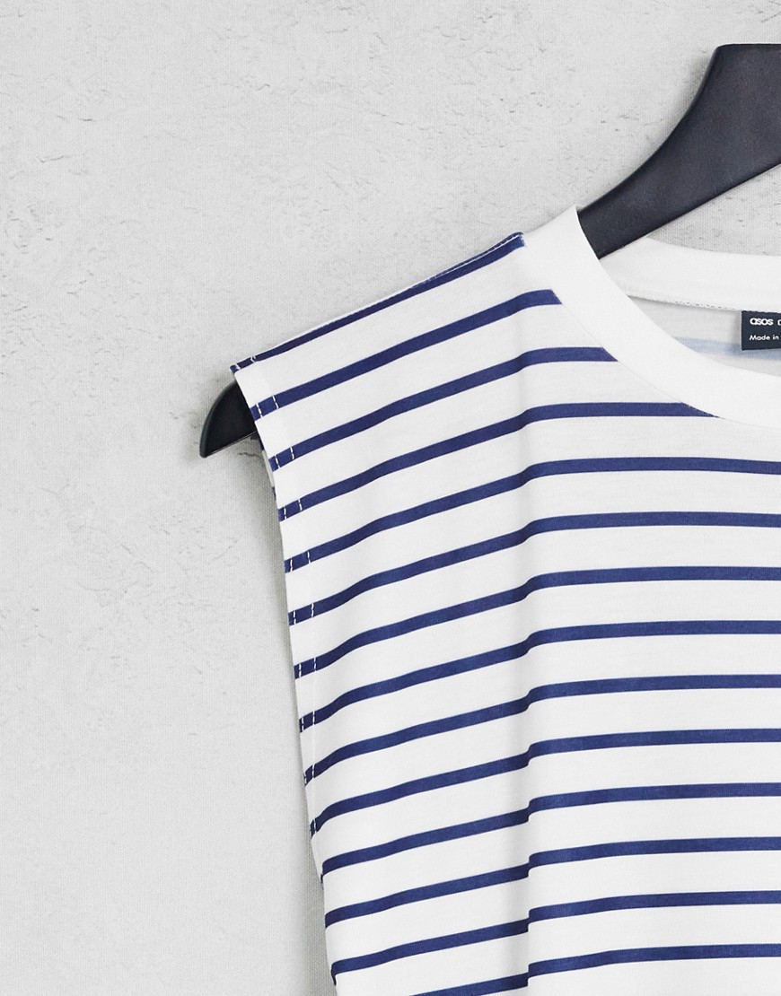 T-shirt oversize écru e blu navy a righe con maniche arrotolate-Multicolore - ASOS DESIGN T-shirt donna  - immagine1