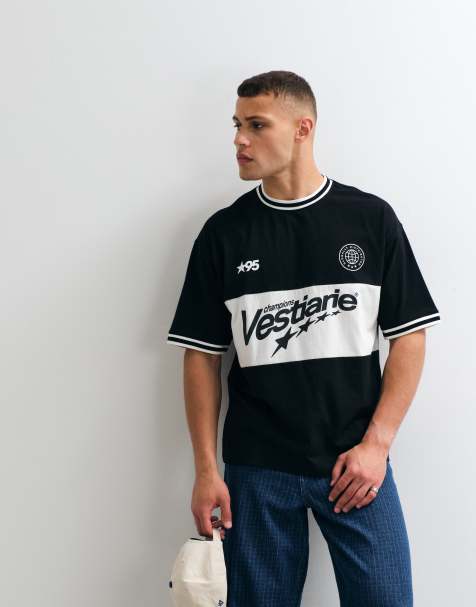 ASOS DESIGN - T-shirt oversize effet coupé-cousu avec imprimé bloc style football - Noir - view 1