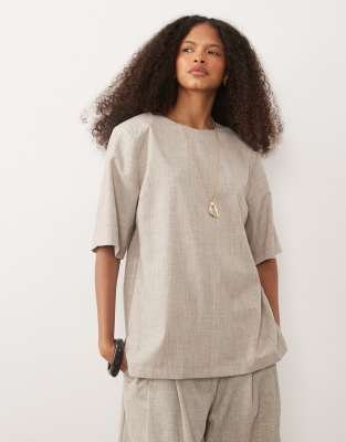 ASOS DESIGN - T-shirt oversize effet hachuré - Champignon-Marron