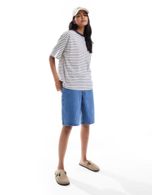 T-shirt oversize effet moucheté à rayures-Blanc XS