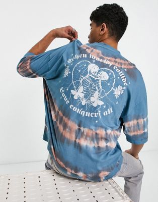 T-shirts et débardeurs T-shirt oversize effet tie-dye avec imprimé squelettes au dos - Bleu