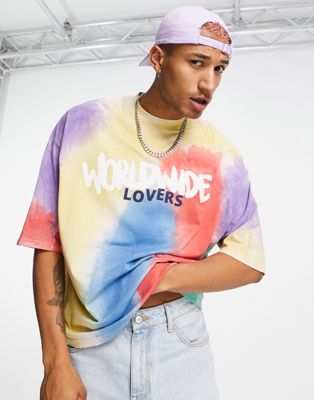 Homme T-shirt oversize effet tie-dye avec inscription