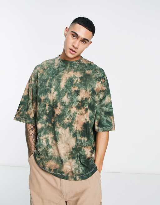 ASOS DESIGN - T-shirt oversize effet tie-dye - Vert/beige