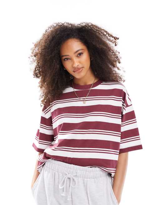 ASOS DESIGN - T-shirt oversize effetto fiammato color bordeaux a righe
