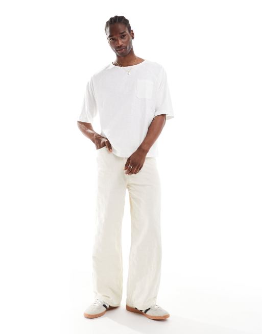ASOS DESIGN - T-shirt oversize en aspect lin à encolure bateau - Écru, 3 de 4