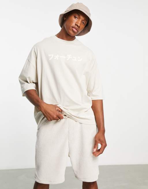 ASOS DESIGN - T-shirt oversize en coton avec imprimé chat porte-bonheur au dos - Beige, 2 de 4