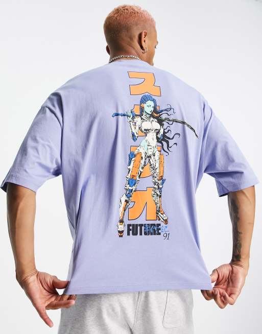 ASOS DESIGN - T-shirt oversize en coton mélangé avec imprimé anime au dos - Violet - LILAC