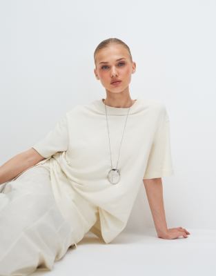 T-shirt oversize en jersey texturé - Crème-Blanc M