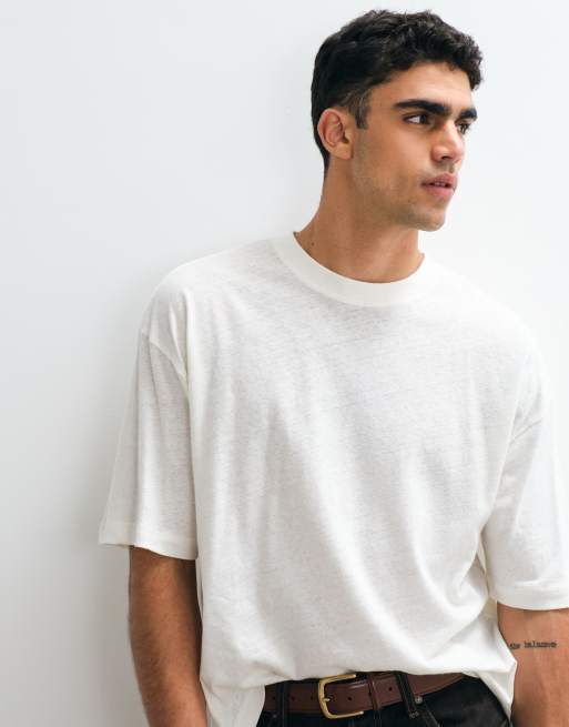 ASOS DESIGN - T-shirt oversize en lin mélangé - Crème, 3 de 5