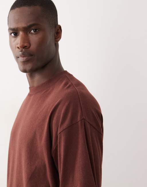 ASOS DESIGN - T-shirt oversize en lin mélangé - Marron, 4 de 5