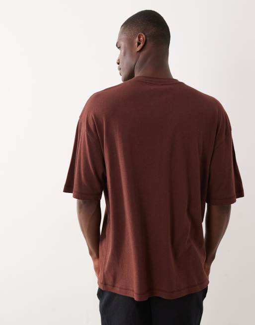 ASOS DESIGN - T-shirt oversize en lin mélangé - Marron, 5 de 5