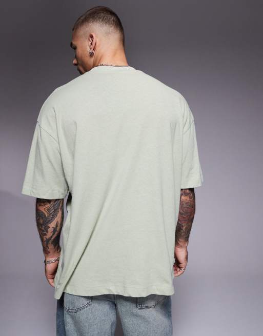 ASOS DESIGN - T-shirt oversize en lin mélangé - Sauge  , 4 de 4