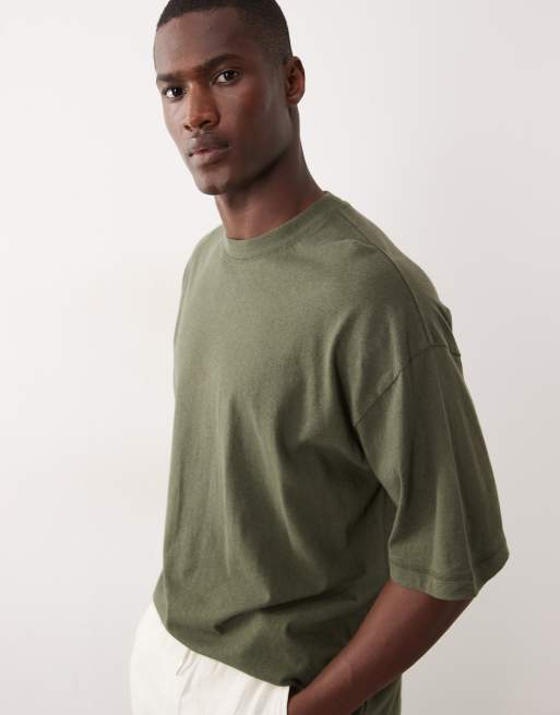 ASOS DESIGN - T-shirt oversize en lin mélangé - Vert foncé, 4 de 5