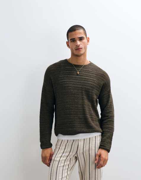 ASOS DESIGN - T-shirt oversize en maille côtelée à manches longues - Kaki - view 1