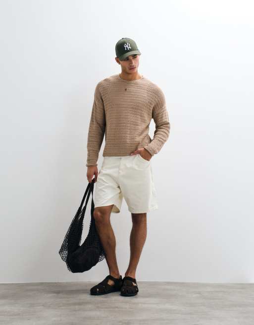 ASOS DESIGN - T-shirt oversize en maille côtelée à manches longues - Taupe chiné, 3 de 5
