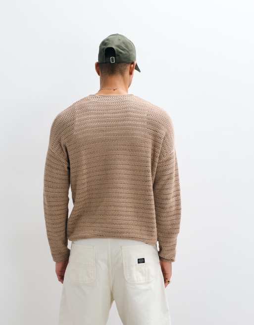 ASOS DESIGN - T-shirt oversize en maille côtelée à manches longues - Taupe chiné, 4 de 5