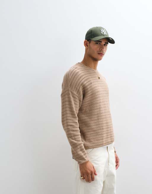 ASOS DESIGN - T-shirt oversize en maille côtelée à manches longues - Taupe chiné, 5 de 5