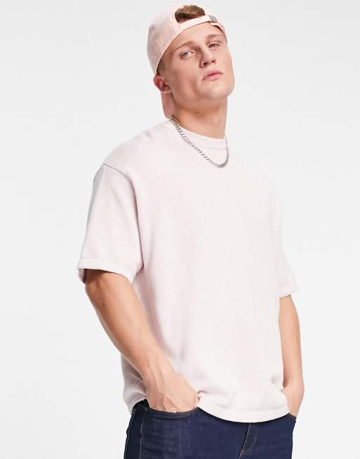 ASOS DESIGN - T-shirt oversize en maille d'épaisseur moyenne - Rose pâle