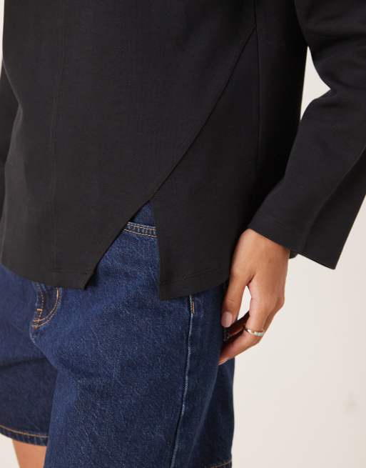 ASOS DESIGN - T-shirt oversize en maille interlock à manches longues avec surpiqûre sur le devant - Noir, 4 de 4