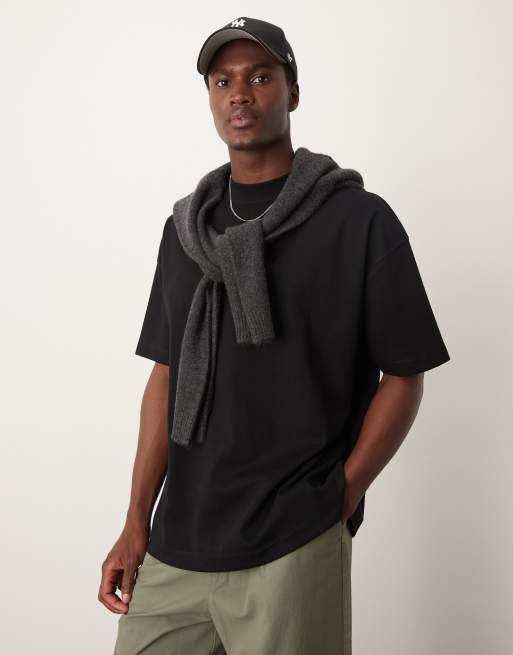 ASOS DESIGN - T-shirt oversize en maille interlock de qualité supérieure 300 g/m² à col montant - Noir