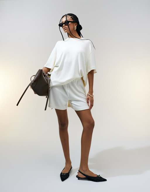 ASOS DESIGN - T-shirt oversize en maille texturée - Crème, 2 de 4