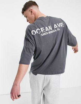 Homme T-shirt oversize en tissu biologique avec imprimé Santa Monica - Gris