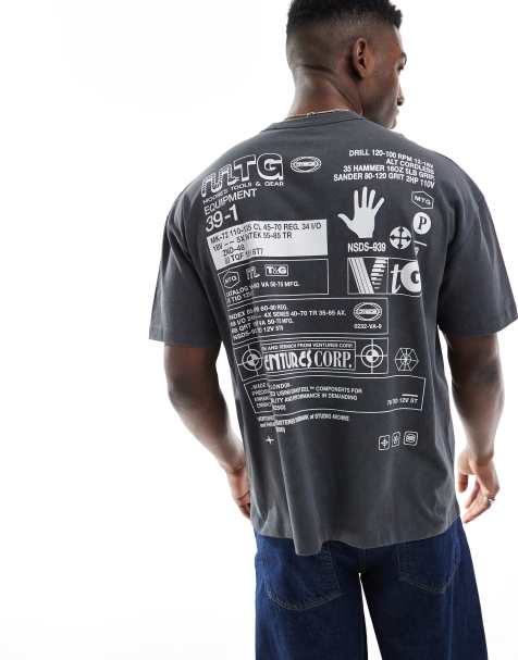 ASOS DESIGN - T-shirt oversize en tissu épais 220 g/m² avec imprimé ville - Anthracite délavé - view 1