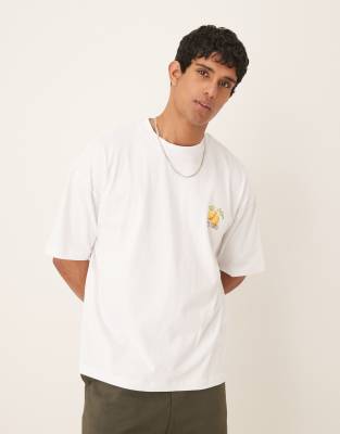 ASOS DESIGN - T-shirt oversize en tissu épais 240 g/m 2 avec imprimé citrons - Blanc