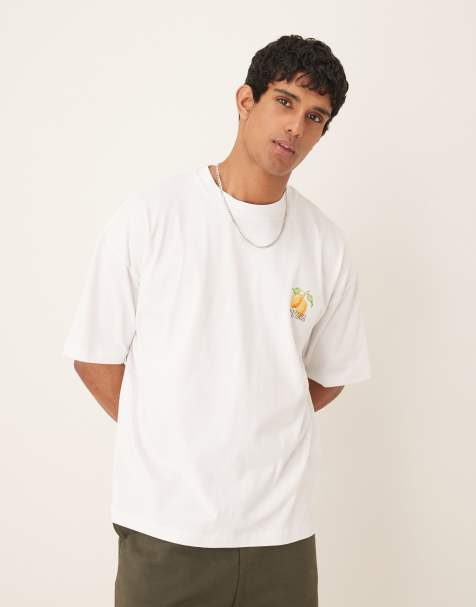 ASOS DESIGN - T-shirt oversize en tissu épais 240 g/m2 avec imprimé citrons - Blanc - view 1