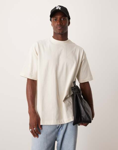 ASOS DESIGN - T-shirt oversize en tissu épais 300 g/m² de qualité supérieure avec col montant - Crème - view 1