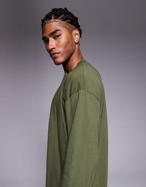 ASOS DESIGN - T-shirt oversize en tissu épais à manches longues - Kaki - KHAKI, 4 de 5