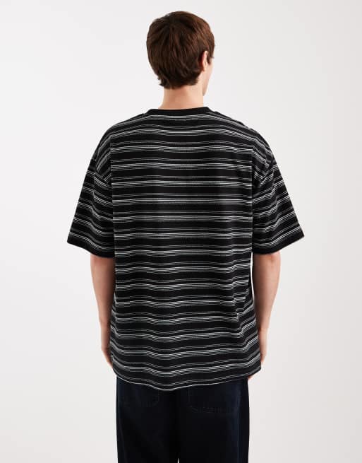 ASOS DESIGN - T-shirt oversize en tissu épais à rayures texturées - Noir, 3 de 5