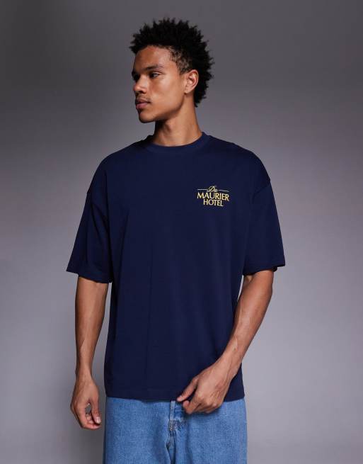 ASOS DESIGN - T-shirt oversize en tissu épais avec inscription brodée - Bleu marine, 3 de 5