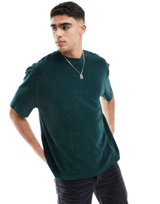 ASOS DESIGN - T-shirt oversize en tissu éponge avec broderie au dos - Vert foncé, 2 de 4