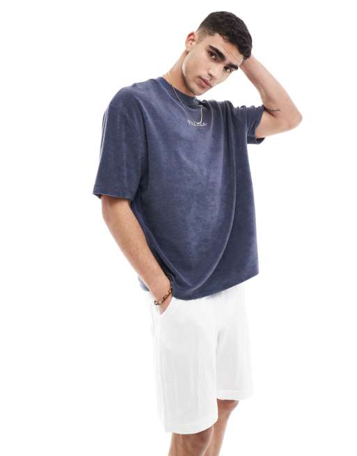 ASOS DESIGN - T-shirt oversize en tissu éponge avec texte brodé sur la poitrine - Bleu marine, 4 de 4
