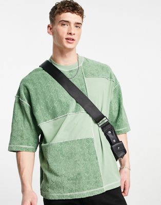 T-shirts unis T-shirt oversize en tissu éponge motif mélangé color block - Vert