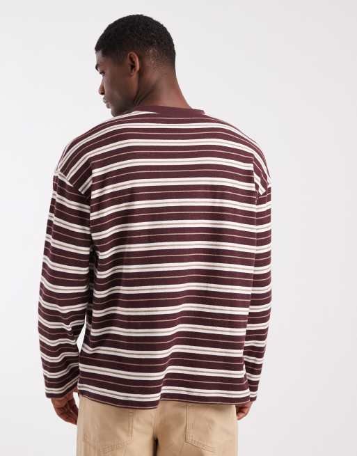 ASOS DESIGN - T-shirt oversize en tissu texturé épais à rayures avec manches longues - Bordeaux, 3 de 5